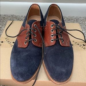 Mark McNairy Navy Suede/Brown Leather Oxford Saddle Shoes, size 6.